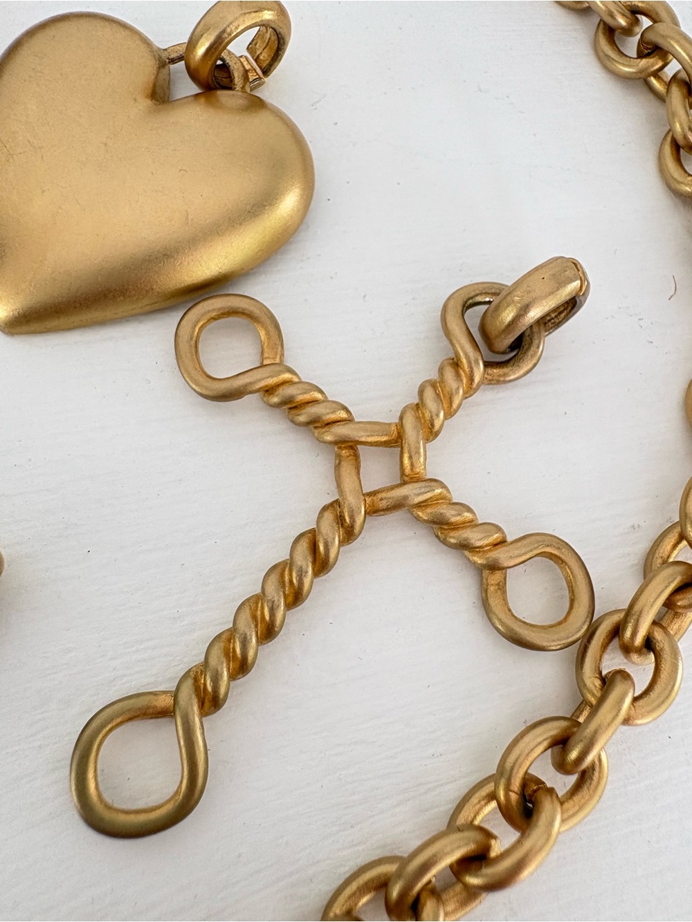 Matte Gold Pendant Charm Necklace with Heart Coin Cross Charms - Picture 5 of 13